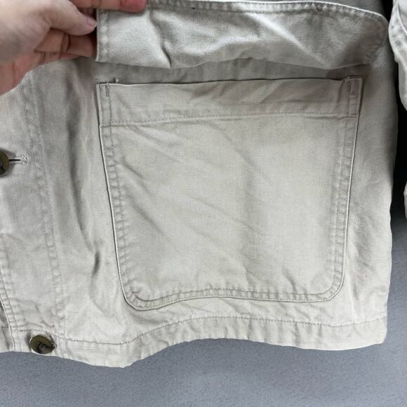 Vintage Eddie Bauer Jacket Men's XL Beige Canvas Flannel Lining Corduroy Collar - Picture 8 of 12